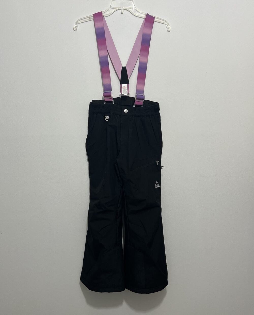GGerry Black Snow Bib Overalls Pants Pink Suspenders Kids M-10/12 Ski Snowboard